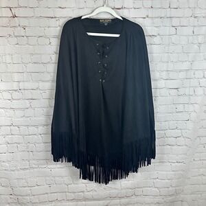 Marc Bouwer Fringe Cape Lace Up‎ Poncho Festival Bohemian Cover Up